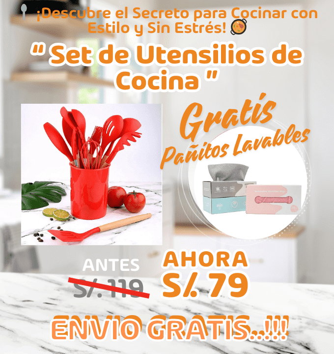 Set de Utensilios de Cocina de Silicona y Mango de Madera