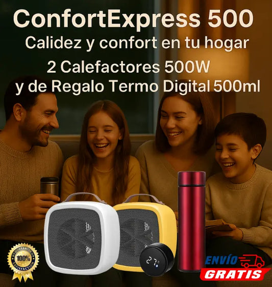 Combo - ConfortExpress 500: 2 Calefactores 500W + Termo Digital (Regalo)