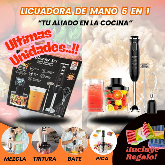 Oferta: Licuadora de Mano 5 en 1 + REGALO: Pack de Trapos de Limpieza