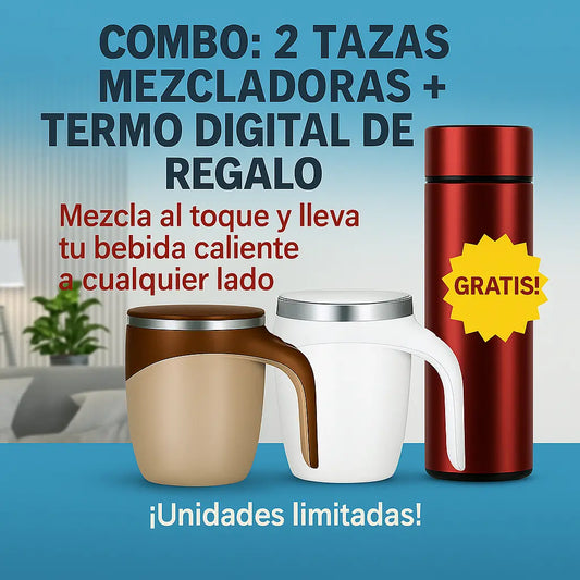 Combo - Calor Instantáneo: 2 Tazas Mezcladoras + Termo Digital (Regalo)
