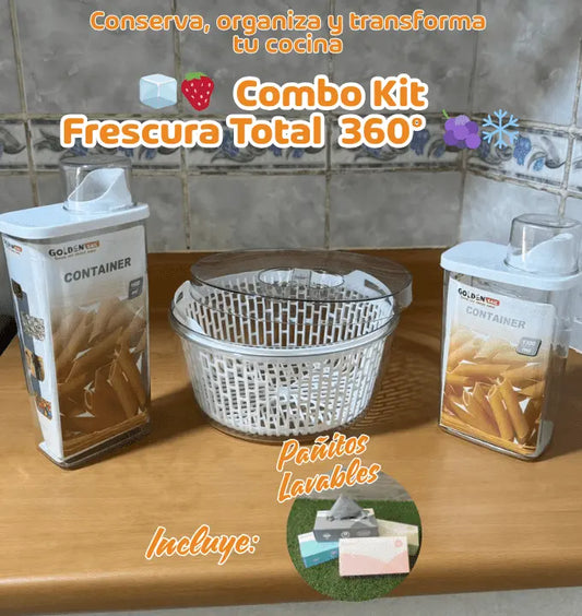 Combo: Contenedor Acrílico Circular con Colador + Frascos Herméticos 1600ml y 1300ml