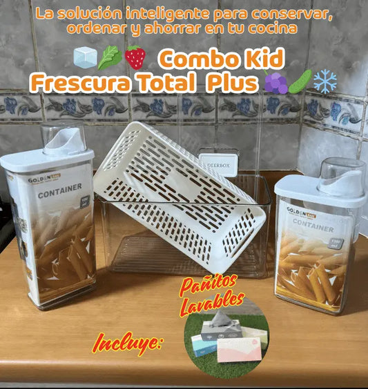 Combo: Contenedor Acrílico con Colador + Frascos Herméticos 1600ml y 1300ml